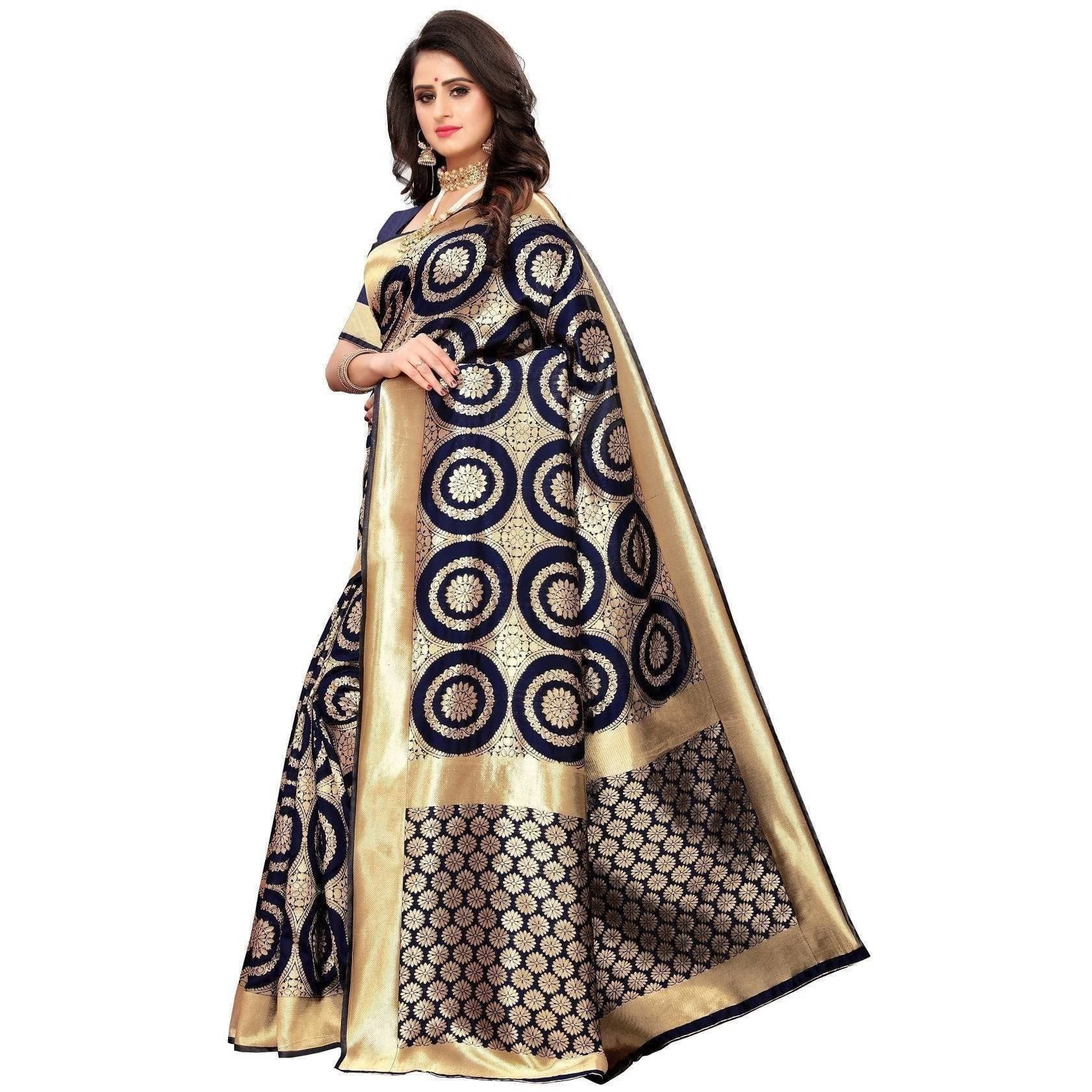 Vamika Banarasi Jaquard Blue Weaving Saree (Banarasi 27)