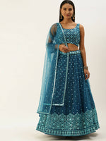 Thumbnail for House of Panchhi Teal Net Sequinse Work Lehenga & Blouse, Dupatta - Distacart