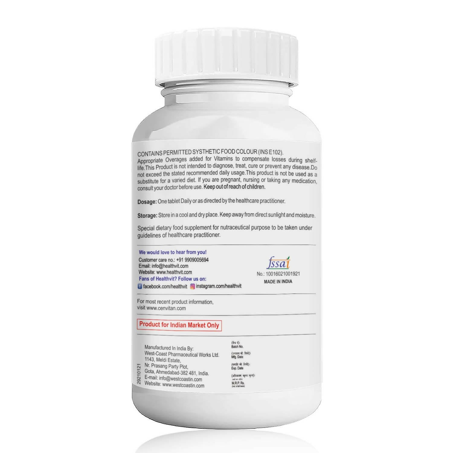 Healthvit Cenvitan Adults Multivitamin & Multimineral Tablets - Distacart