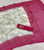 Thumbnail for DEIANA'S Beautiful Golden Jari with New Design Soft Lichi Silk Saree - White - Distacart