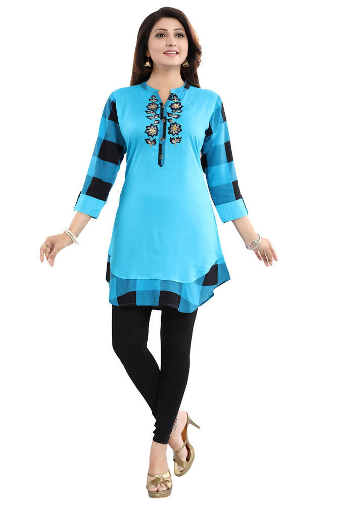 Snehal Creations Rayon Designer Embroidery Blue Tunic