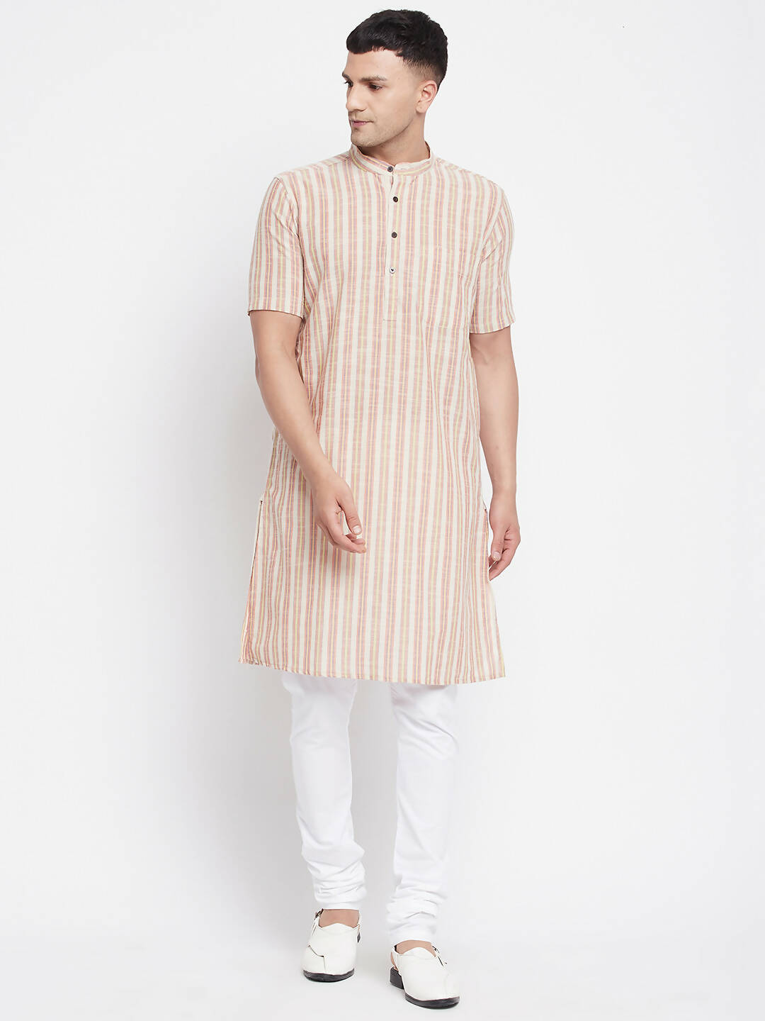 Even Apparels Yellow Pure Cotton Men's H/S Kurta With Band Collar - Distacart