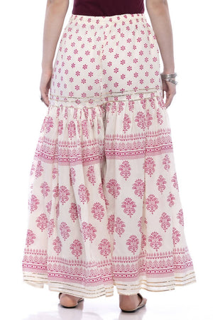 Mominos Fashion Cotton Block Print With Lace Work Off White Maroon Color Prints Palazzo - Distacart