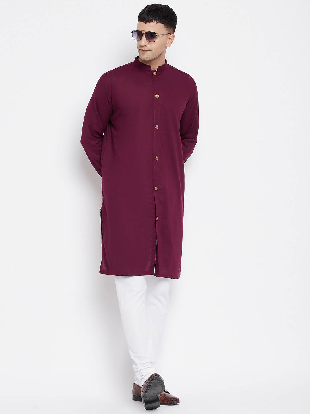 Even Apparels Maroon Pure Cotton Men's Sherwani Kurta With Open Front - Distacart