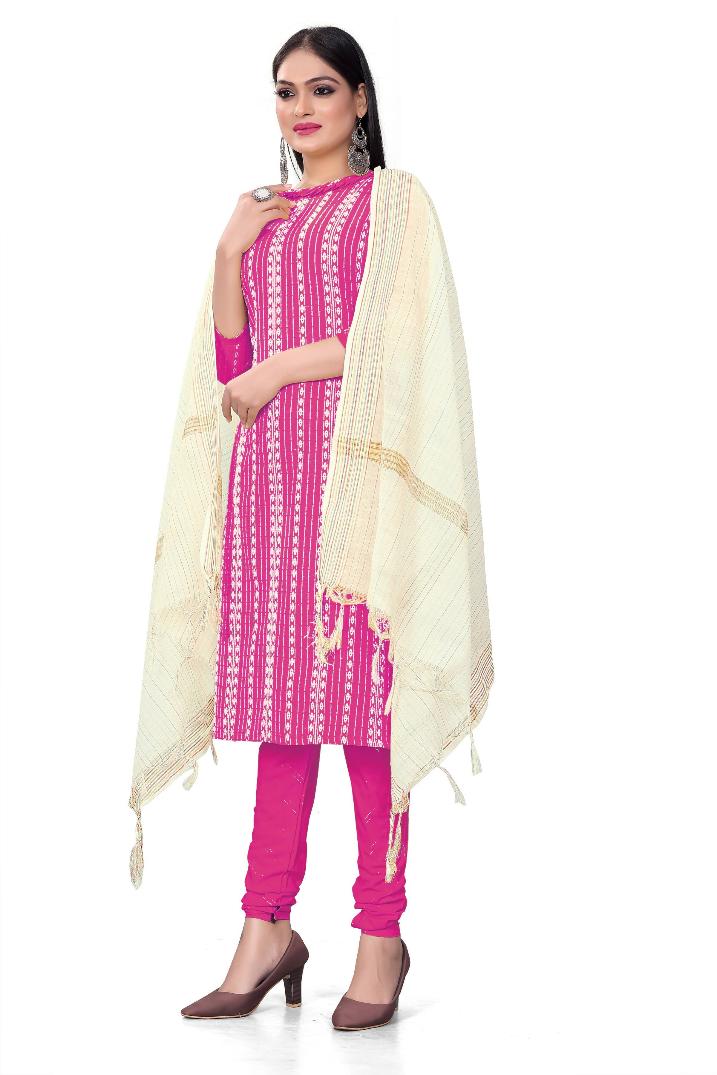 Pink Cotton Jacquard Woven Unstitched Dress Material - Amara - Distacart