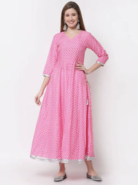 Thumbnail for Myshka Pink Color Cotton Blend Printed Anarkali Kurta With Dupatta