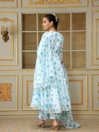 Thumbnail for Pomcha Jaipur Blue Saadgi Blue Phool Anarkali Set - Distacart