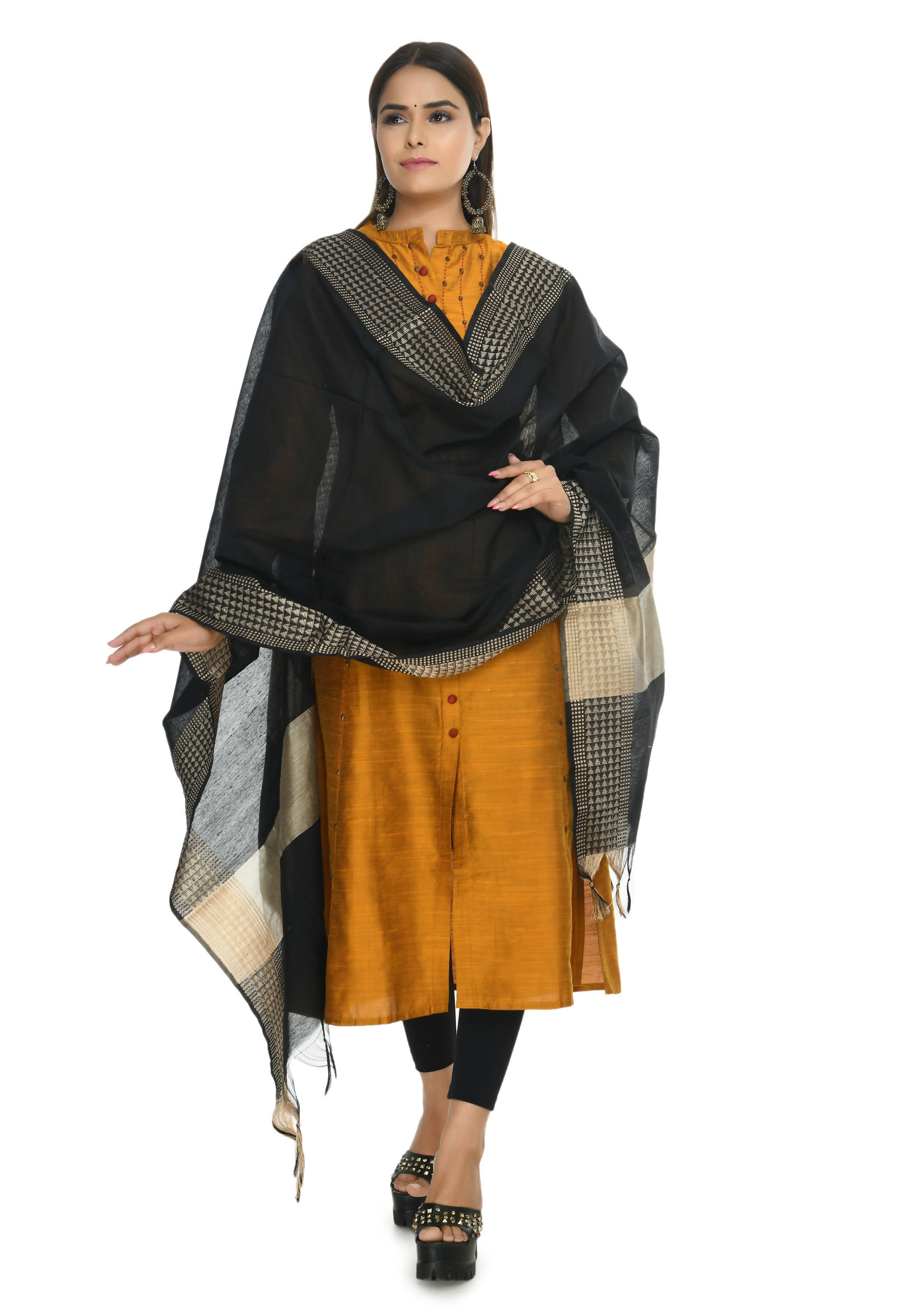 Mominos Fashion Moeza Women's Handloom Cotton Black Dupatta - Distacart
