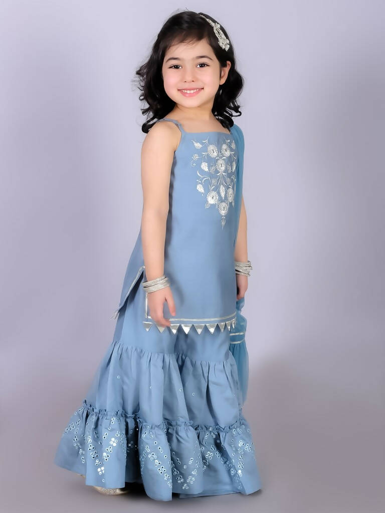 Lil Drama Ethnic Girls Blue Kurta with Sharara and dupatta set - Distacart