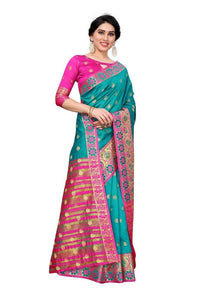 Thumbnail for Vamika Cotton Rich Silk With Jacquard Weaving Rama Green Saree