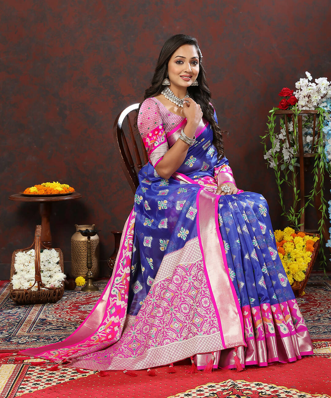 Lorenvalley Fashion Blue Organza Silk Woven Design with Meenakari Weaving Saree - Distacart