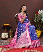 Thumbnail for Lorenvalley Fashion Blue Organza Silk Woven Design with Meenakari Weaving Saree - Distacart