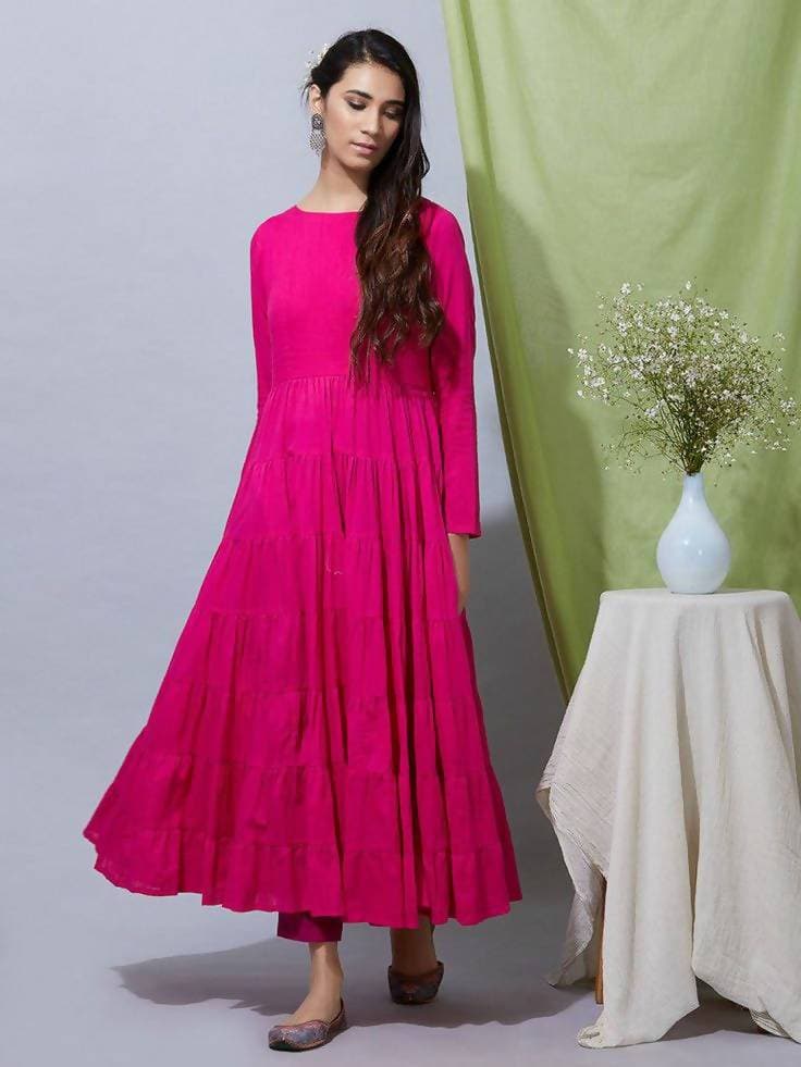 Pin-tuck Long tissue Silk Kurta (CH041K)
