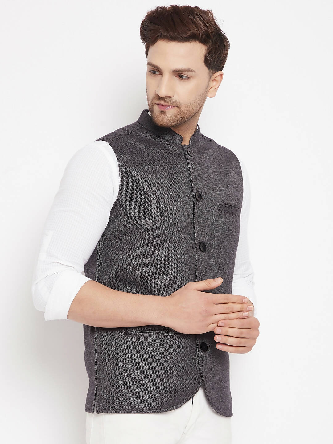 Even Apparels Grey Merino Men Woven Nehru Jacket PW685 - Distacart
