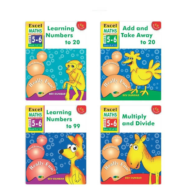 Excel Maths Early Skills Ages 5-6 Year Books for Senior KG| Set of 4| Numbers, Addition, Subtraction, Multiply, Divide - Distacart