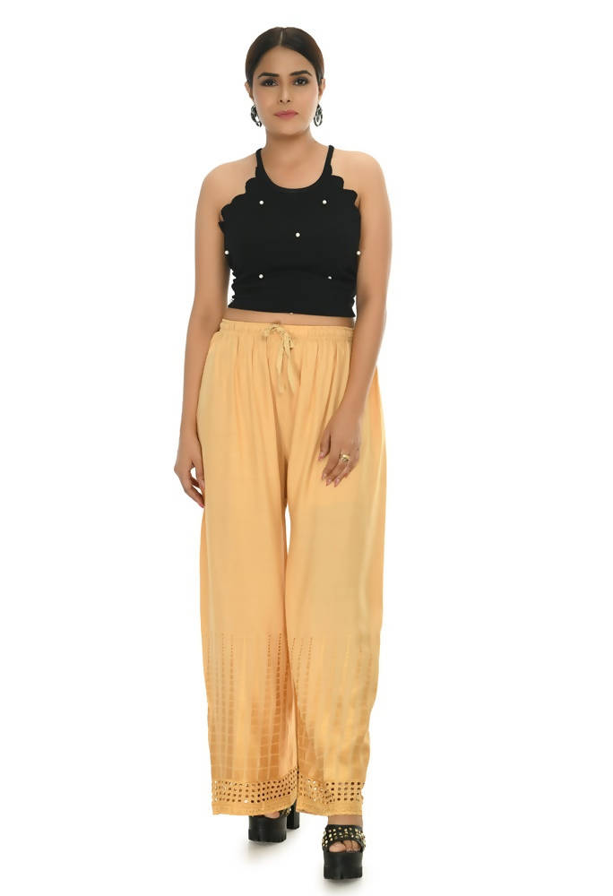 Mominos Fashion Moeza Reyon Cotton Golden Color Cut Work Palazzo