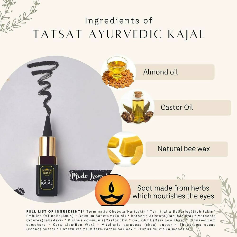 Tatsat 100% Natural Certified Ayurvedic Kajal With Pure Herbs - Distacart