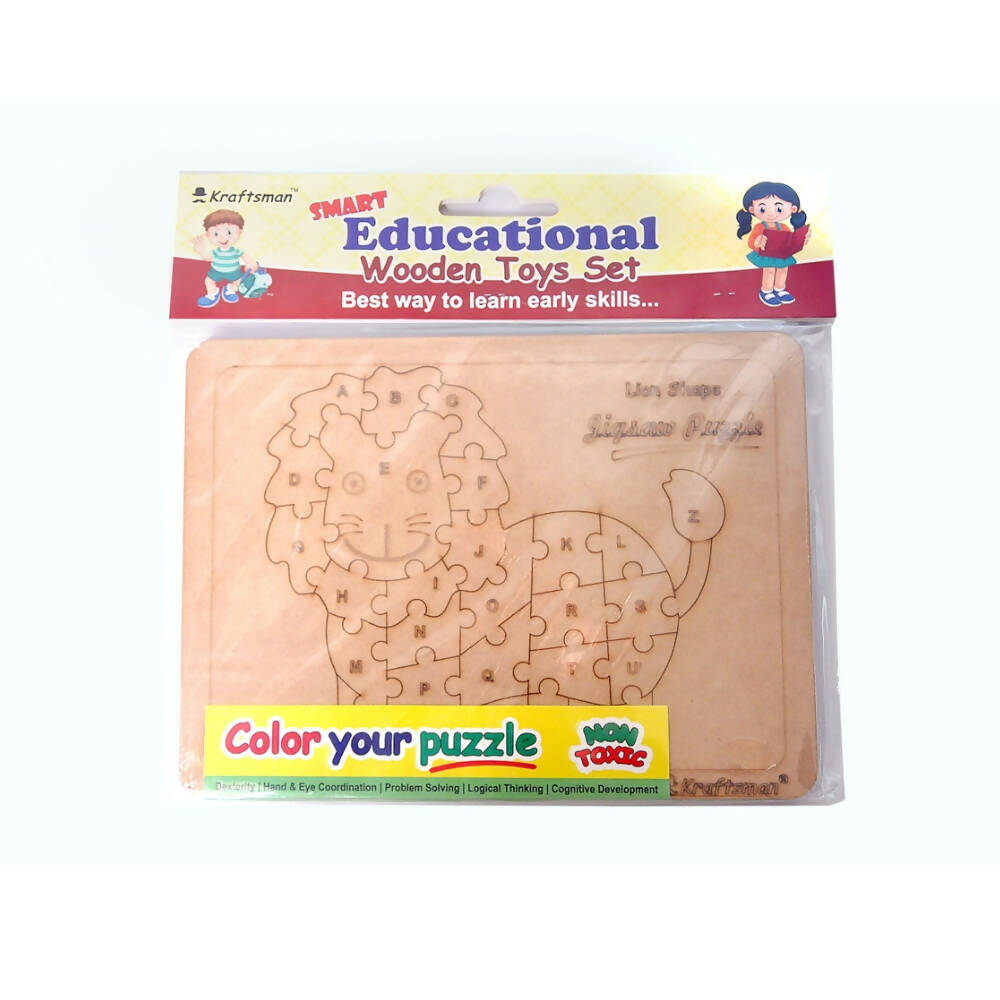 Kraftsman English Alphabets Wooden Jigsaw Puzzles Lion Shape Puzzle | Color Kit Included - Distacart
