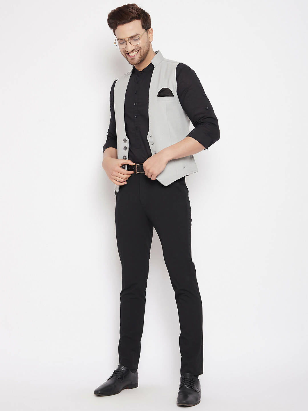 Even Apparels Grey Merino Men Woven Nehru Jacket - Distacart