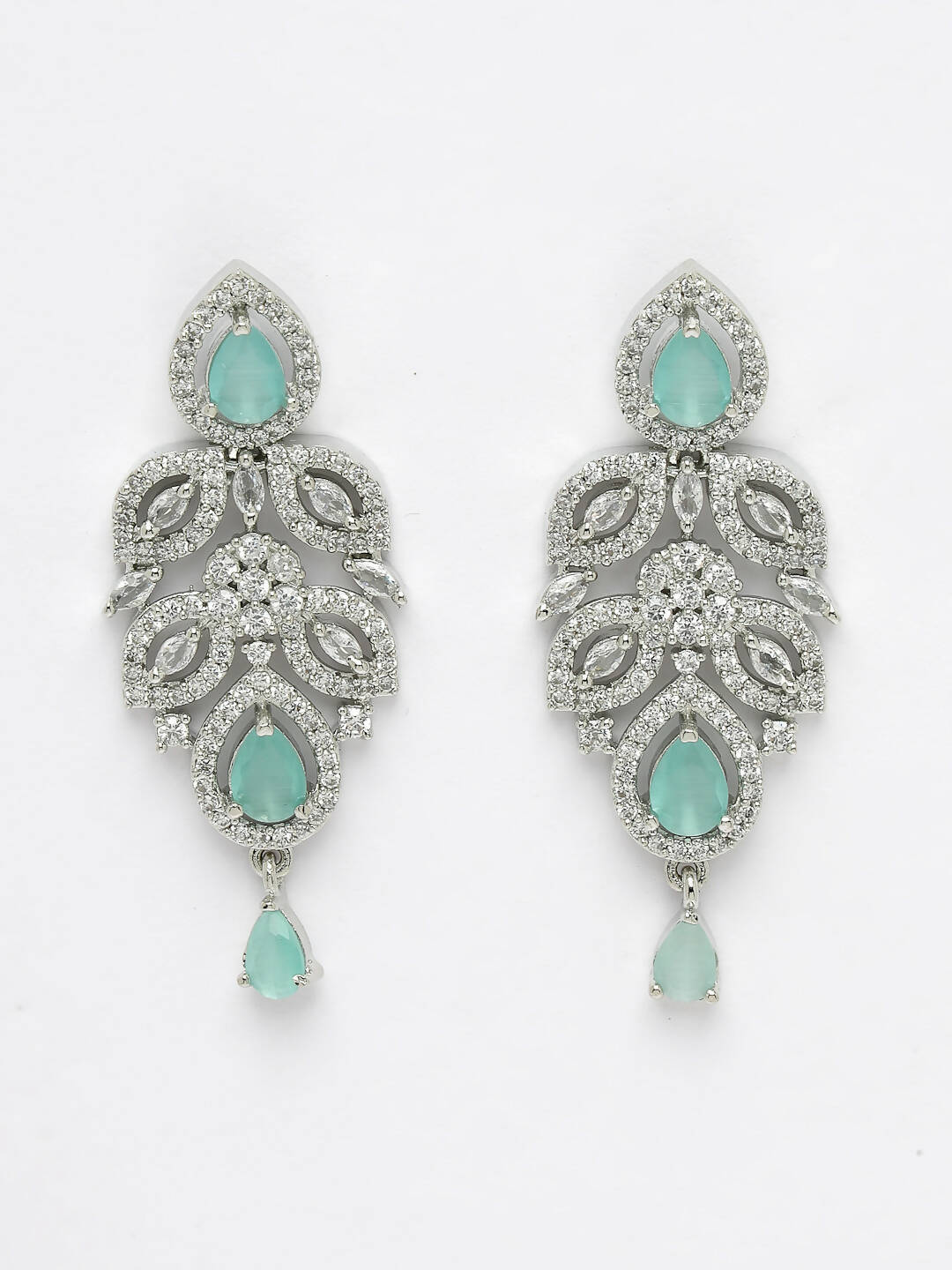 NVR Women Silver Plated & Turquoise Cz Stone Handcrafted Jewellery Set - Distacart