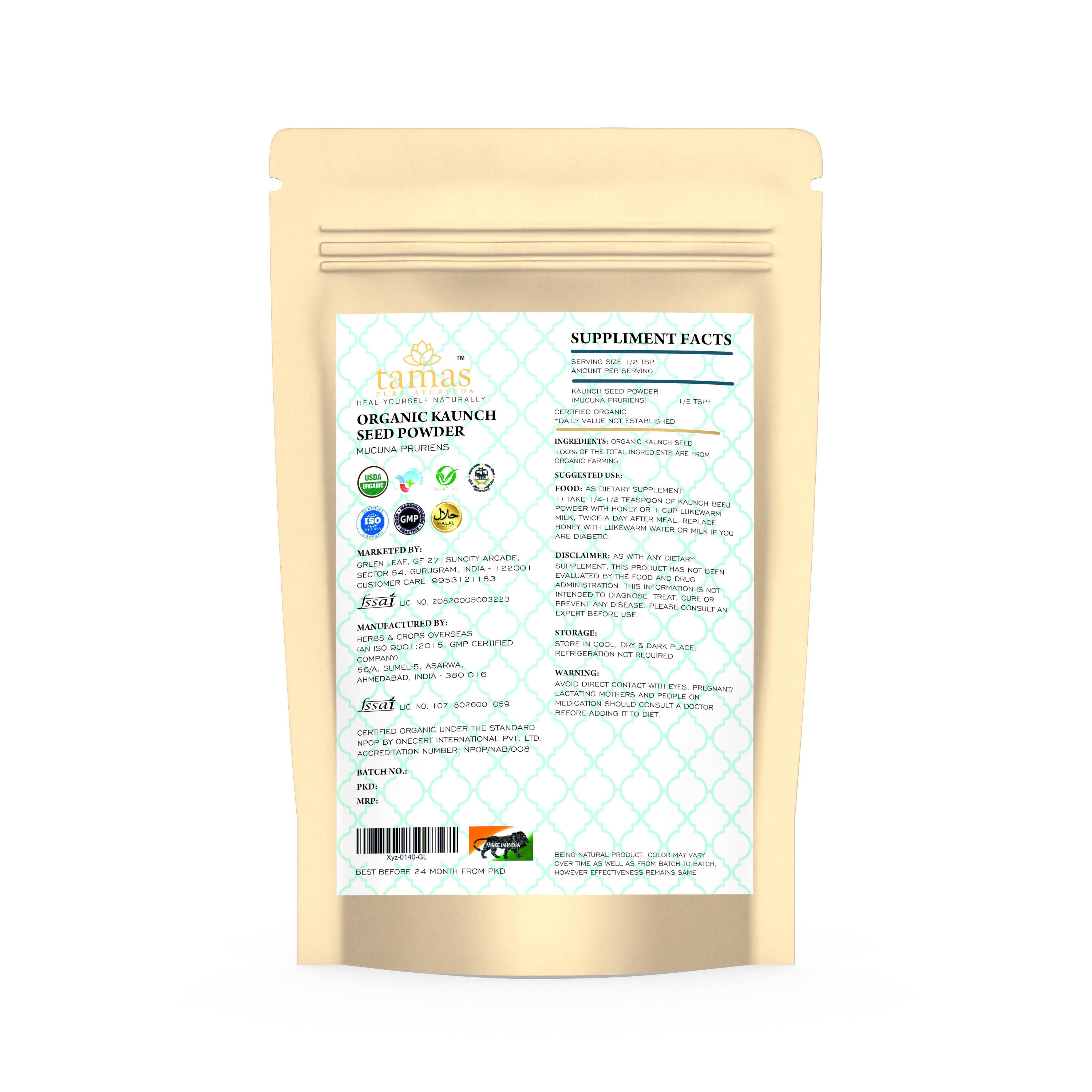 Tamas Pure Ayurveda Superfood Organic kaunch Seed Powder - Distacart