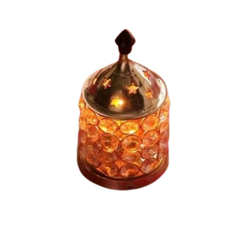 Puja N Pujari Gold Brass Crystal Akhand Jyoti with Glass Cover / Diwali Oil Lamp Diya