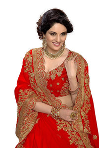 Thumbnail for Sarvadarshi Fashion Women's Red Fabric Silk Heavy Work Embroidery Saree With Blouse Piece