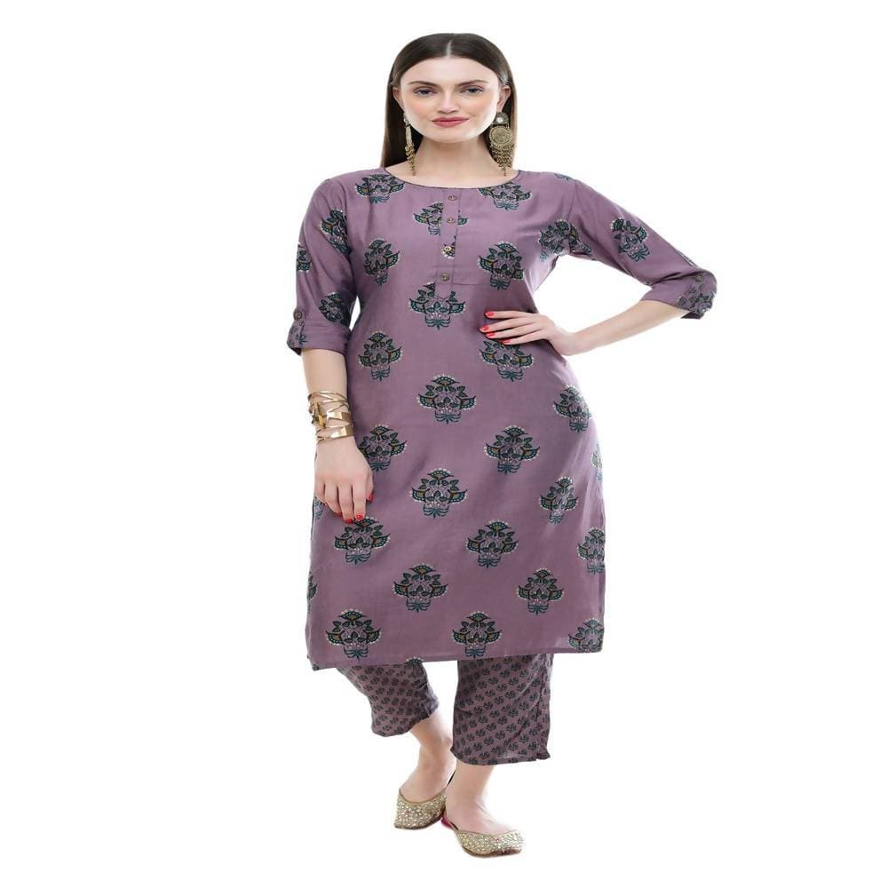 Lagi Women's Mauve Printed Straight Kurta & Pant (MC39B)