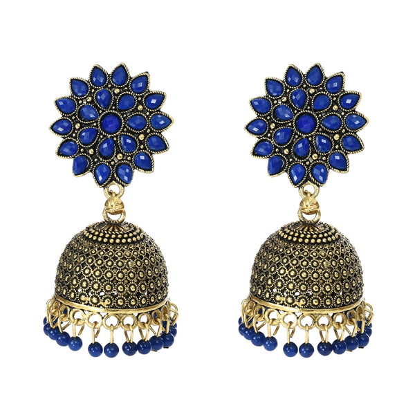 Mominos Fashion Johar Kamal Kundan Work Jhumka With Blue Beads For Women - Distacart