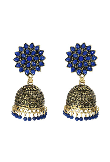 Mominos Fashion Johar Kamal Kundan Work Jhumka With Blue Beads For Women - Distacart
