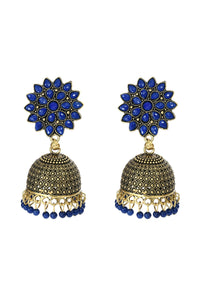 Thumbnail for Mominos Fashion Johar Kamal Kundan Work Jhumka With Blue Beads For Women - Distacart