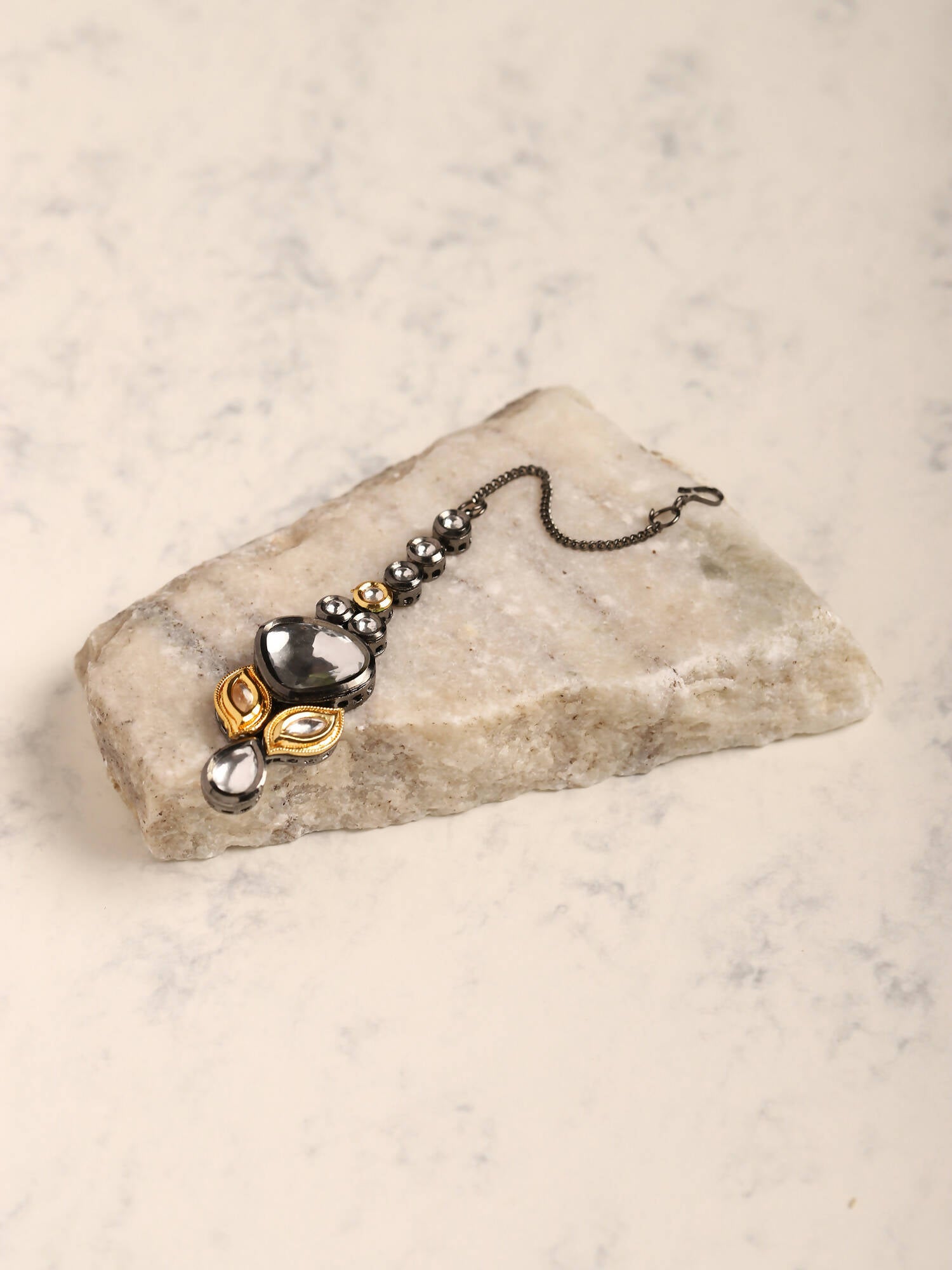 Gold-Plated White Kundan-Studded Maang Tikka - Ruby Raang - Distacart