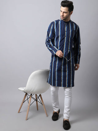 Even Apparels Navy Pure Cotton Men's Kurta With Band Collar - Distacart