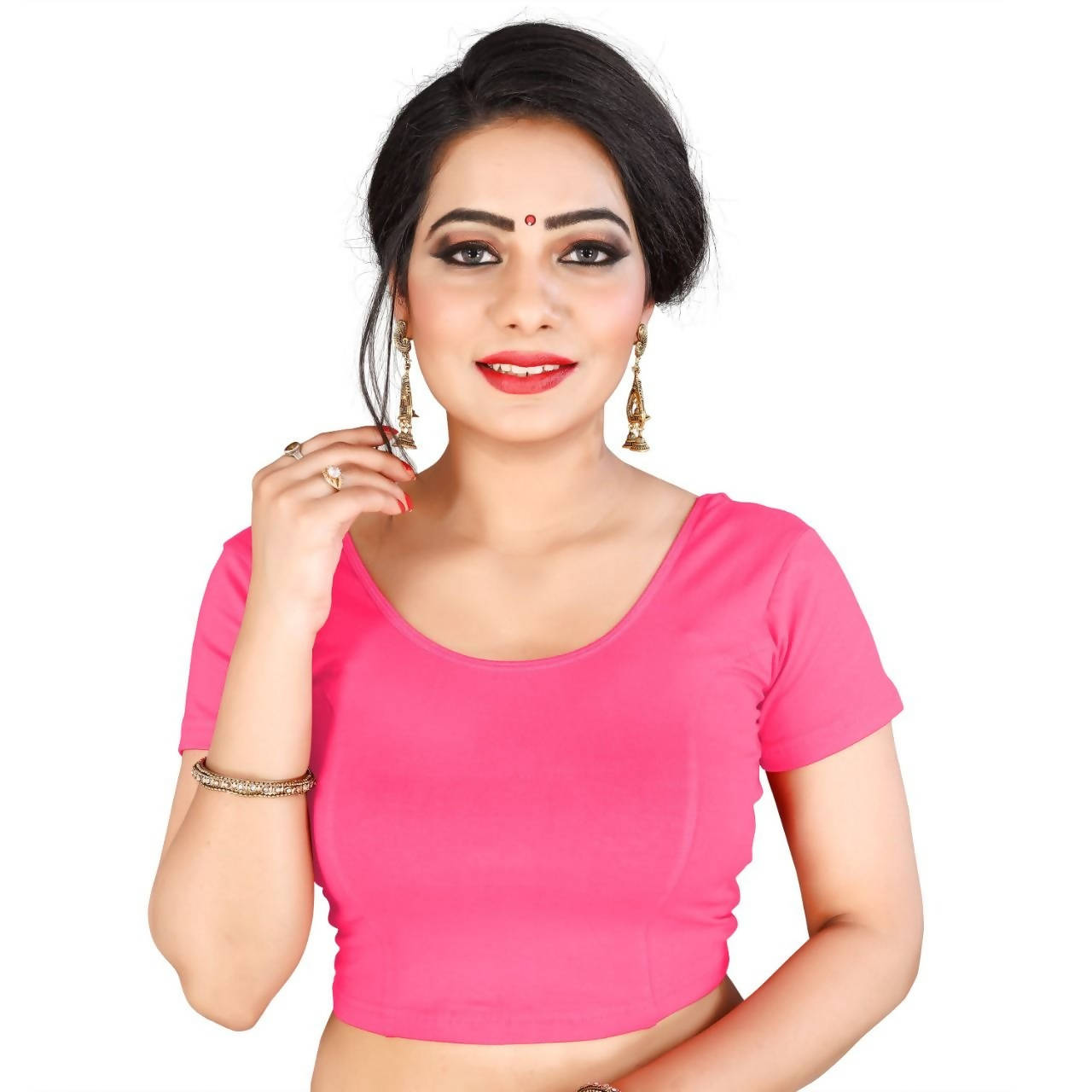 Vamika Beautiful Pink Lycra Plain Blouse - Distacart