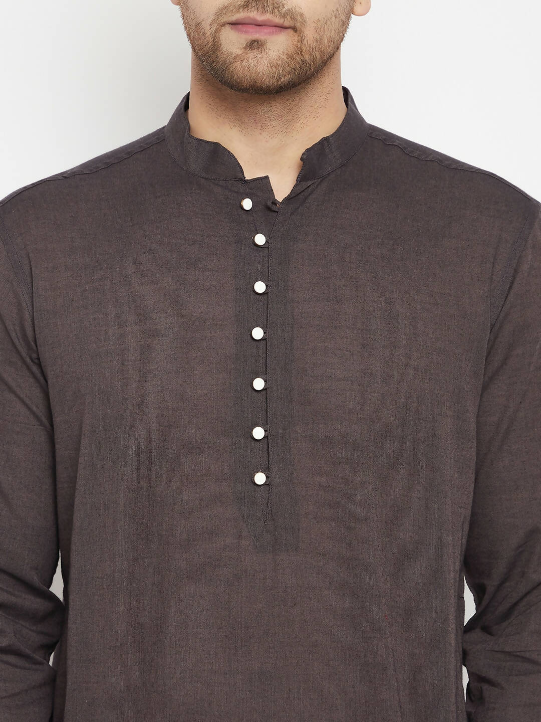 Even Apparels Brown Pure Cotton Long Men's Kurta With Band Collar - Distacart