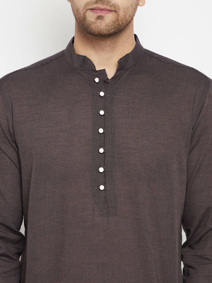 Even Apparels Brown Pure Cotton Long Men's Kurta With Band Collar - Distacart