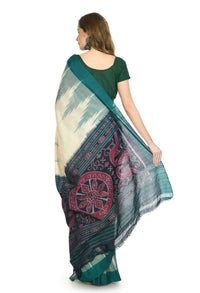 Thumbnail for Vamika Sambalpuri Ikat Cotton Kargil Tsrite & Green Saree - Distacart