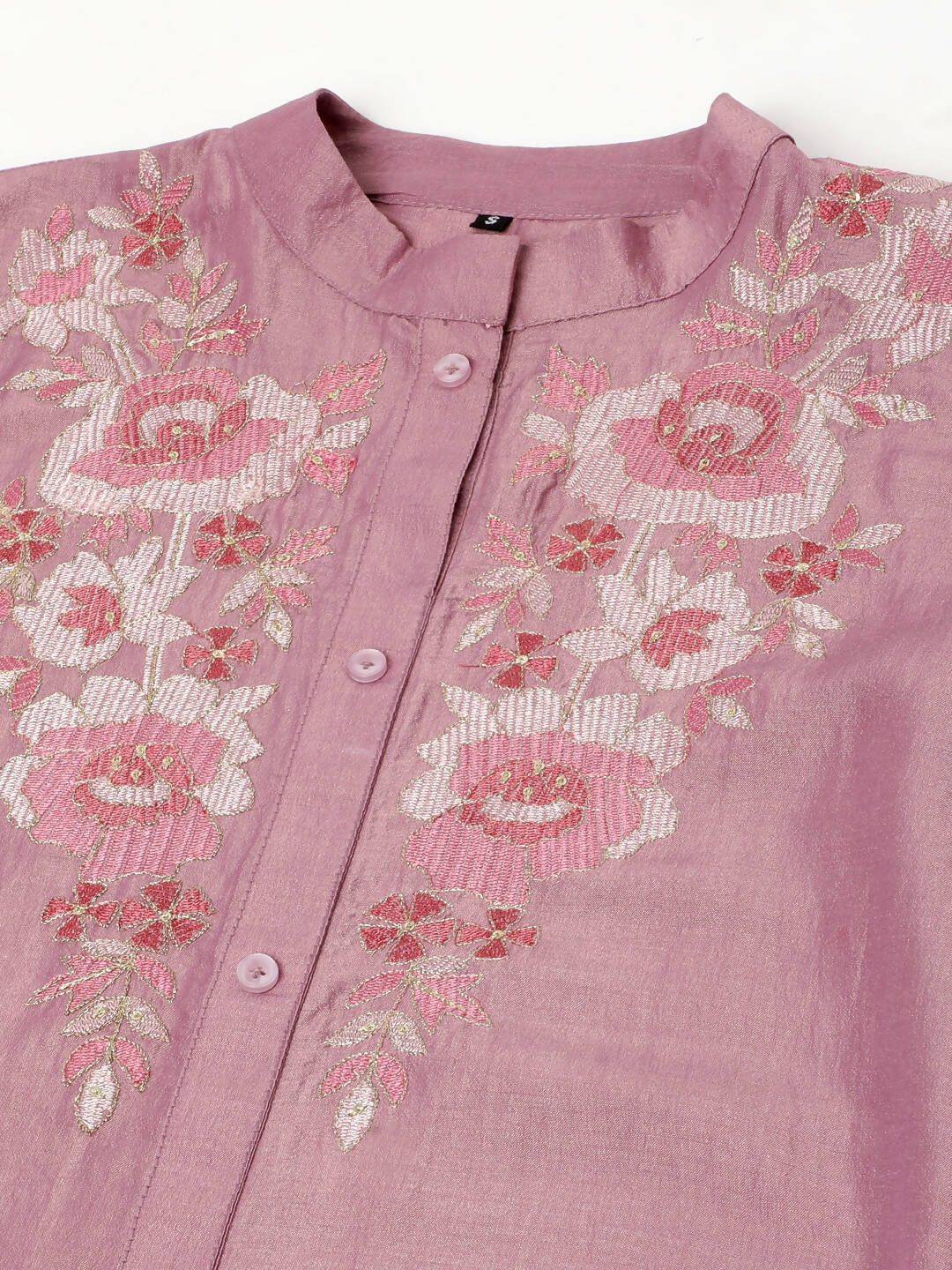 Dust Pink Chinon Yoke Embroidered A-line Top - Tarini - Distacart