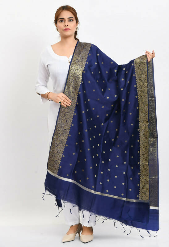 Mominos Fashion Moeza Women's Banarsi Silk Woven Design Navy Blue Dupatta - Distacart