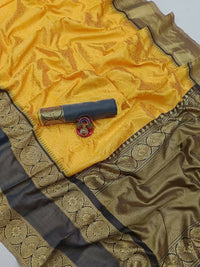 Thumbnail for DEIANA'S Beautiful Golden Jari with New Design Soft Lichi Silk Saree - Yellow - Distacart