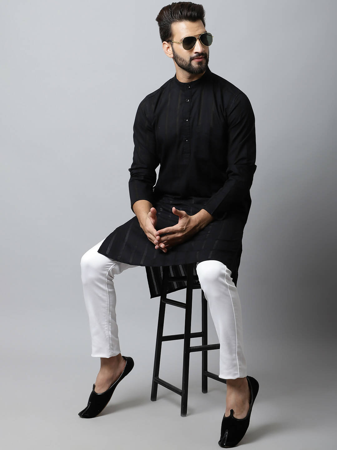 Even Apparels Black Color Pure Cotton Men's Kurta With Band Collar (STR1188) - Distacart