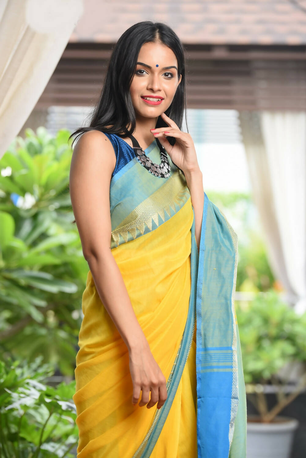 Very Much Indian Pure Cotton Handloom Saree With Intricate Borders - Yellow - Distacart