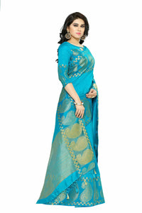 Thumbnail for Mimosa Women's Banarasi Tussar Silk Turquoise Blue Saree - Distacart