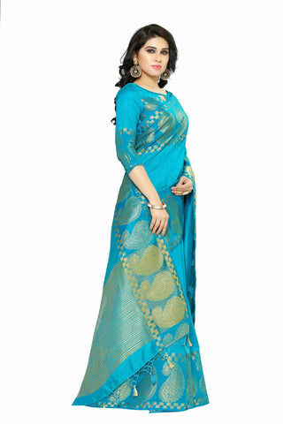 Mimosa Women's Banarasi Tussar Silk Turquoise Blue Saree - Distacart