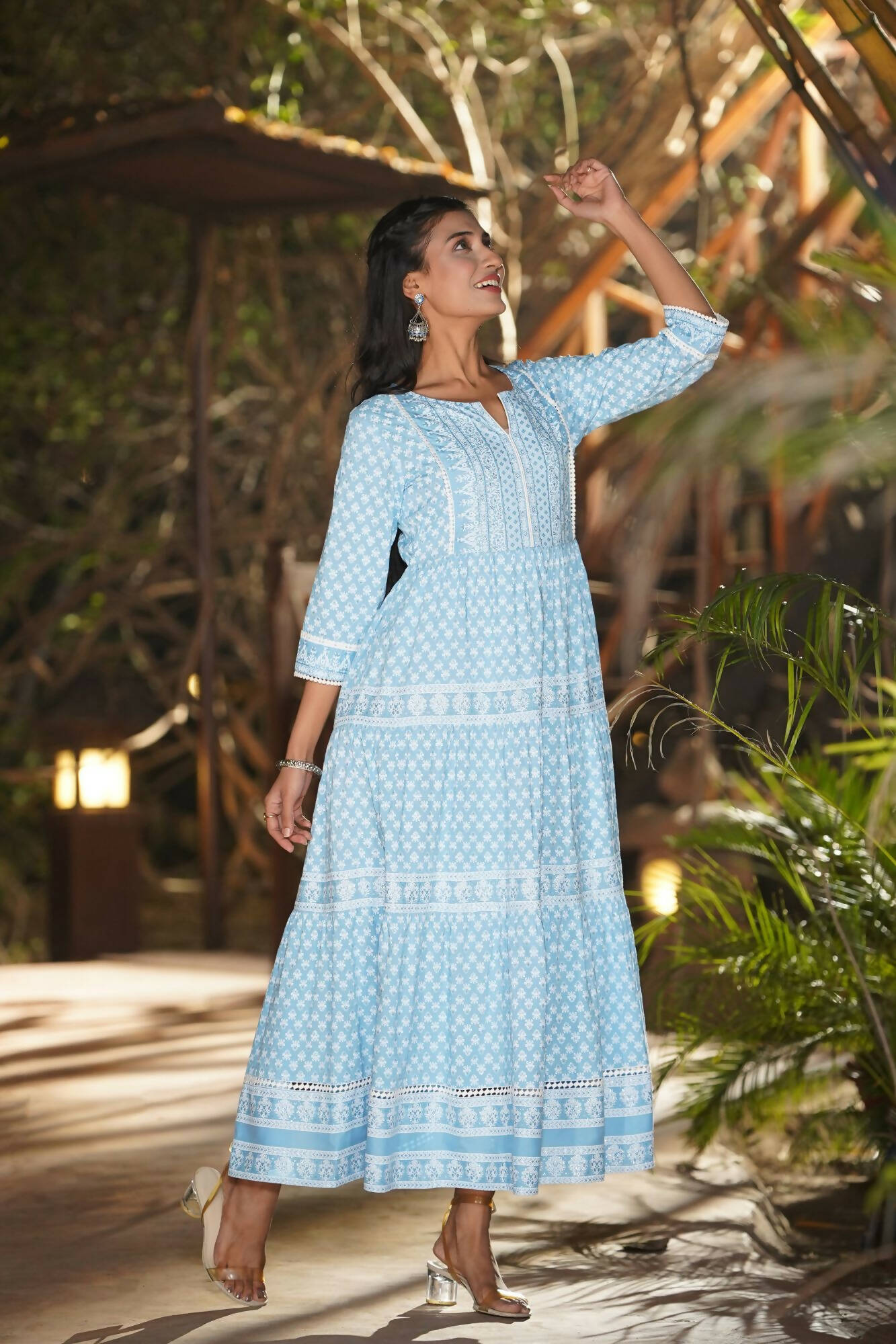 Juniper Women Blue Rayon Printed Tiered Dress - Distacart