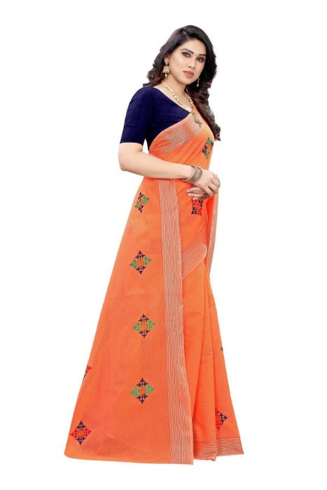 Vamika Chanderi Cotton Embroidery Orange Saree 
