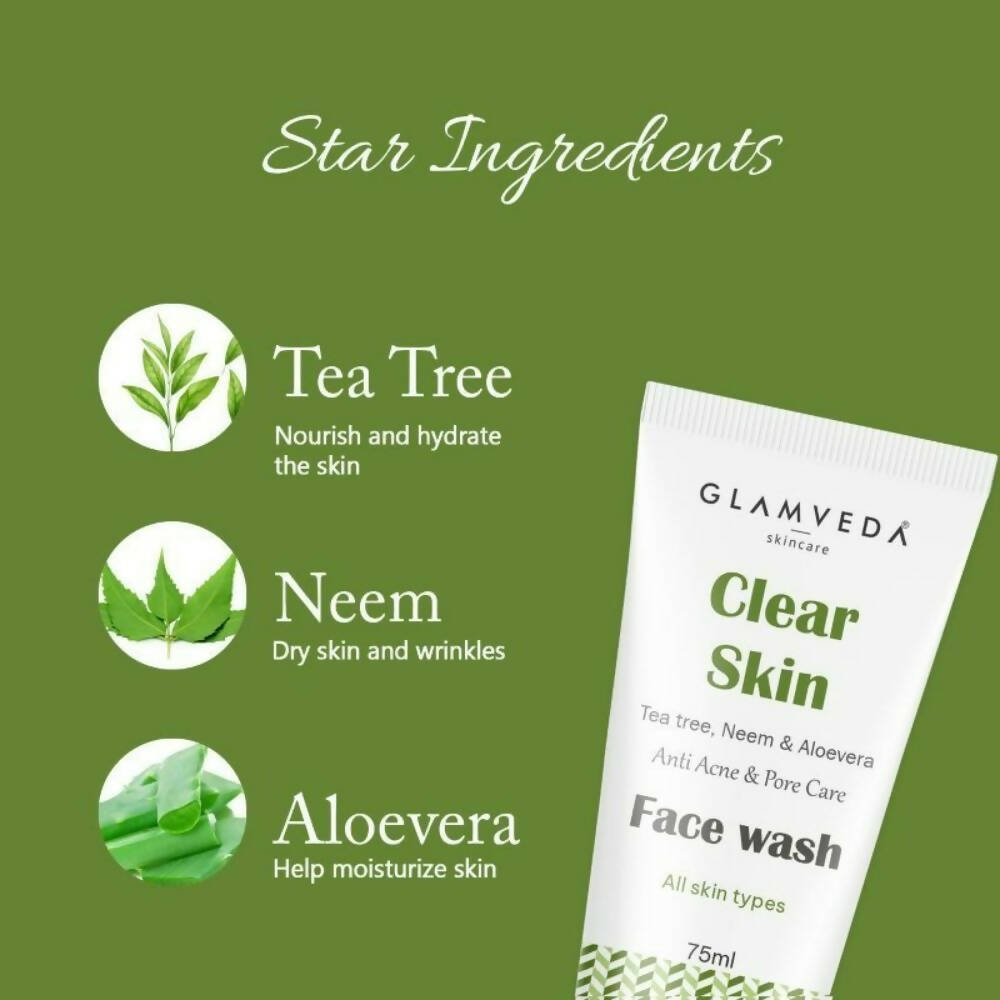 Glamveda Clear Skin Tea Tree, Neem & Aloe Anti Acne Face Wash - Distacart