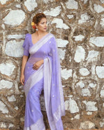 Thumbnail for DEIANA'S Beautiful Golden Jari with New Design Soft Cotton Saree - Lavender - Distacart