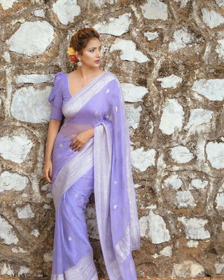 DEIANA'S Beautiful Golden Jari with New Design Soft Cotton Saree - Lavender - Distacart