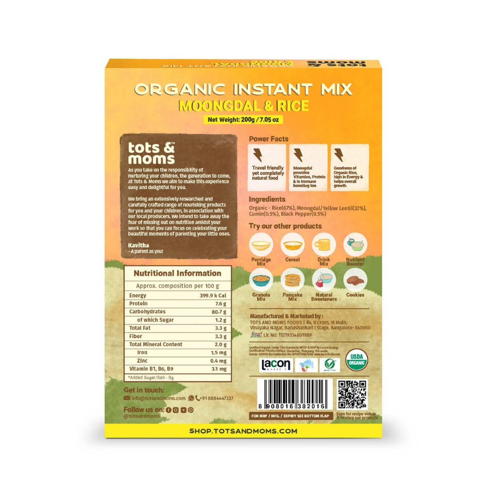 Tots and Moms Organic Moongdal & Rice Instant Mix - Distacart